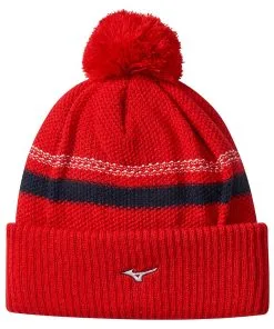 Mizuno Breath Thermo Pom Pom Beanies Red